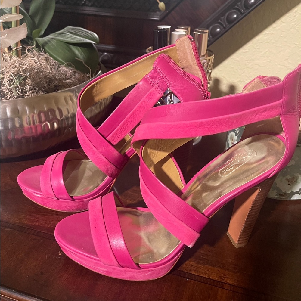 Coach Fuchsia Strappy Heeled Sandals